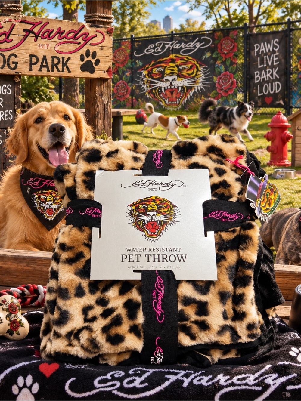 Ed Hardy Pet Throw with Multicolor Tiger Graphic (Yellow/Red/Black)